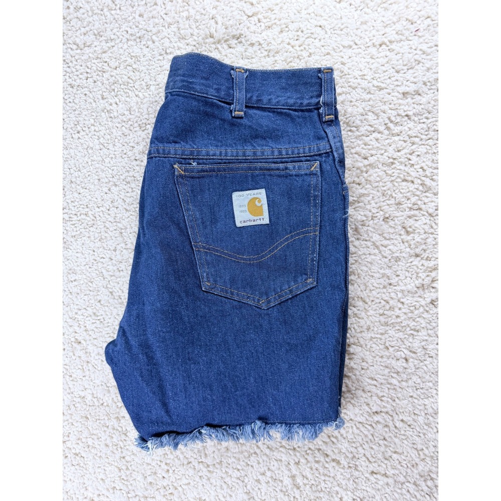 Carhartt Denim Shorts Women 34 Blue Jorts Vintage 100 Year Anniversary Cutoff